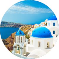 Church in Oia in Santorini Island, Greece.