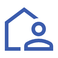 domestic travel insurance blue house and person icon