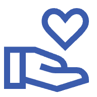 volunteer travel insurance blue hand and heart icon