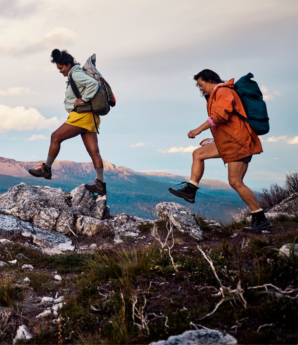 Two young women hiking in Tasmania, Australia with travel insurance for medical evacuation