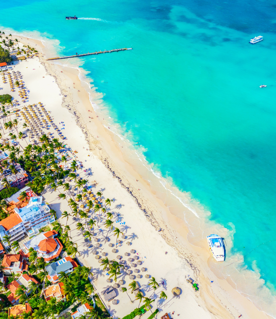 Aerial view of beach and ocean for travel insurance for Dominican Republic page