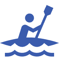 adventure travel insurance blue person kayaking icon