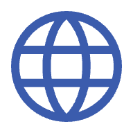 global coverage blue globe outline icon