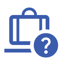 baggage insurance for travel blue suitcase and question mark icon