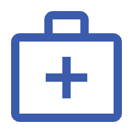 emergency medical travel insurance blue briefcase with plus sign icon